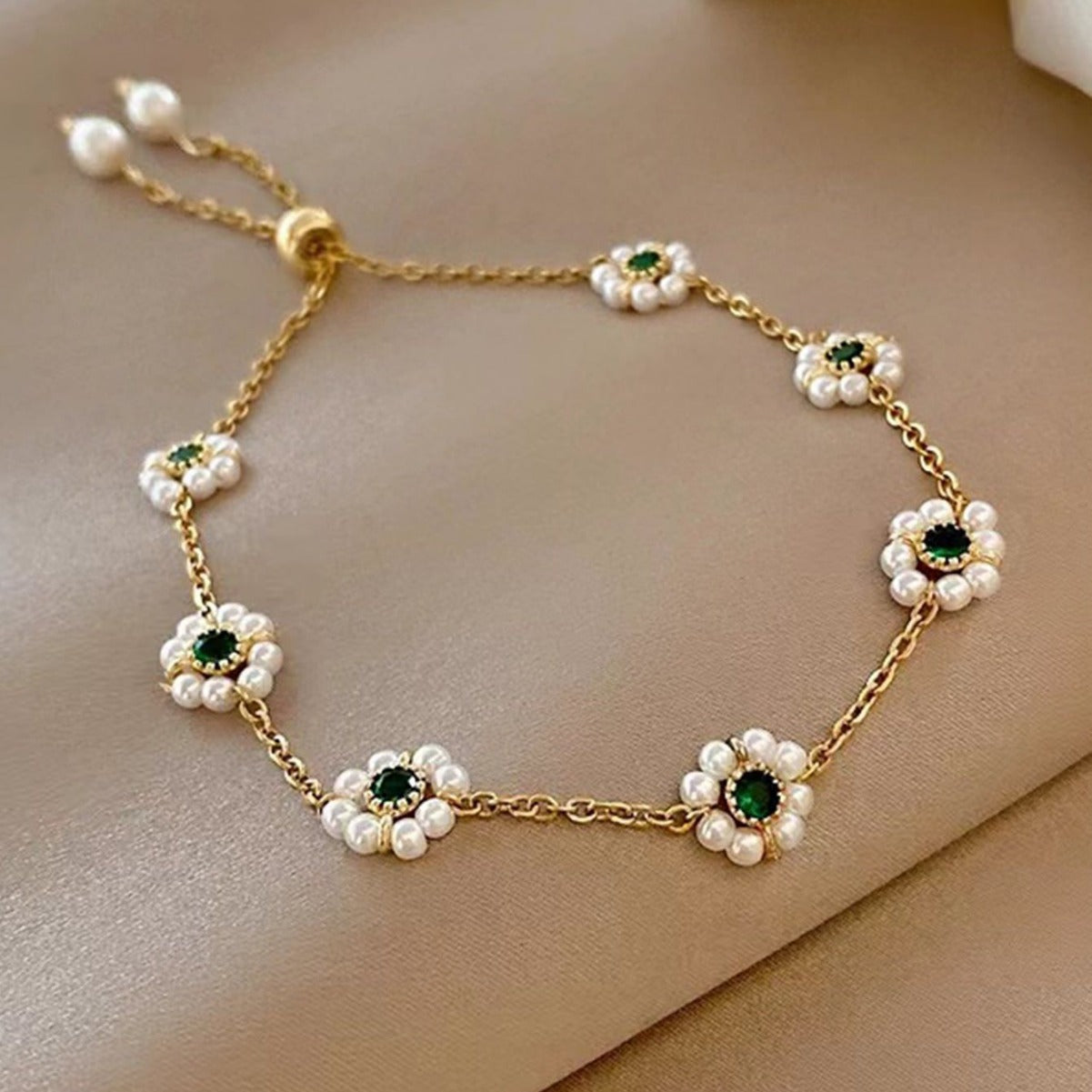 Pearl Flowers Bracelet All-match Fashion Adjustable Chain Bracelet